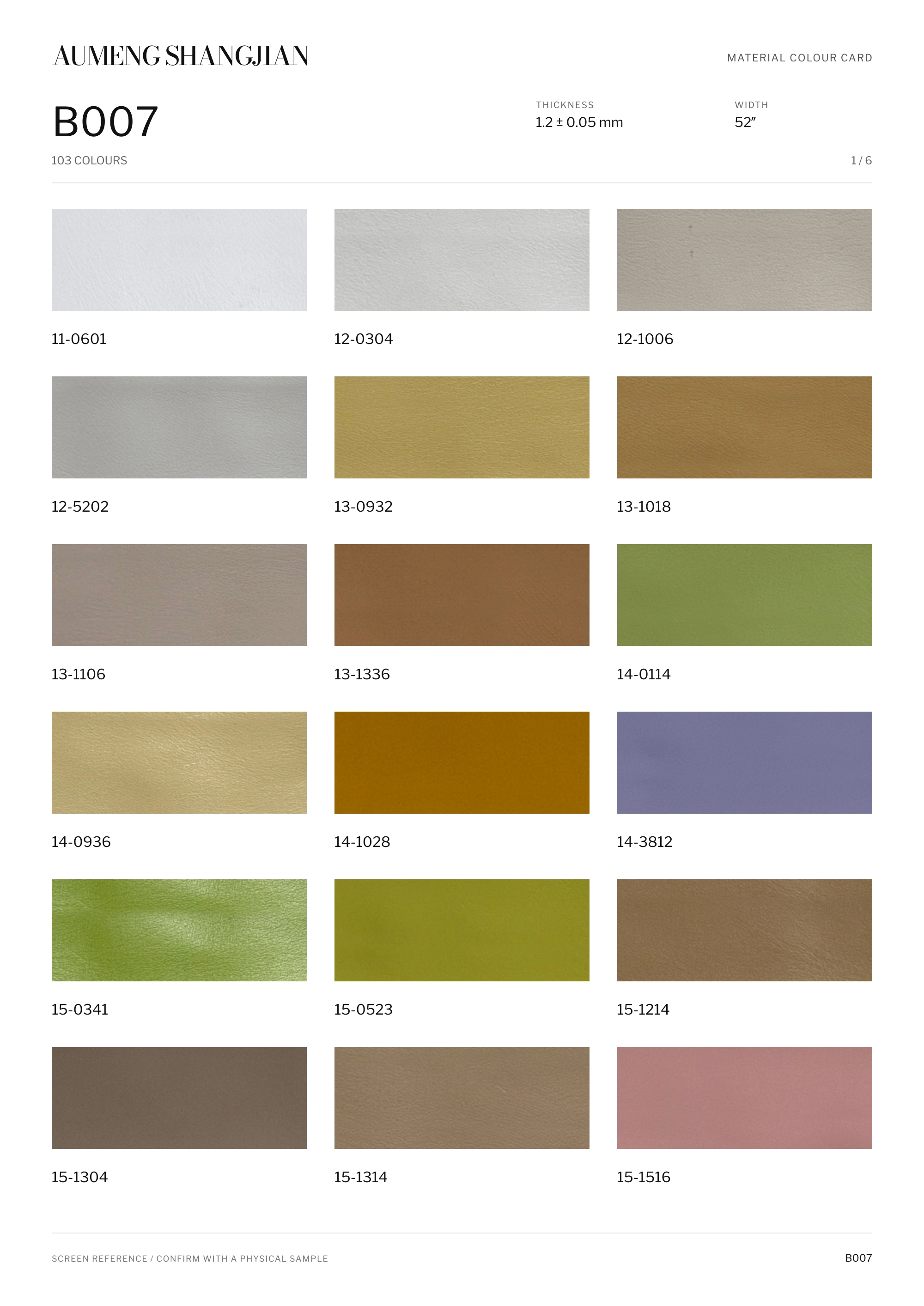 B007 Smooth surface · Electronic colour card · 1 / 6