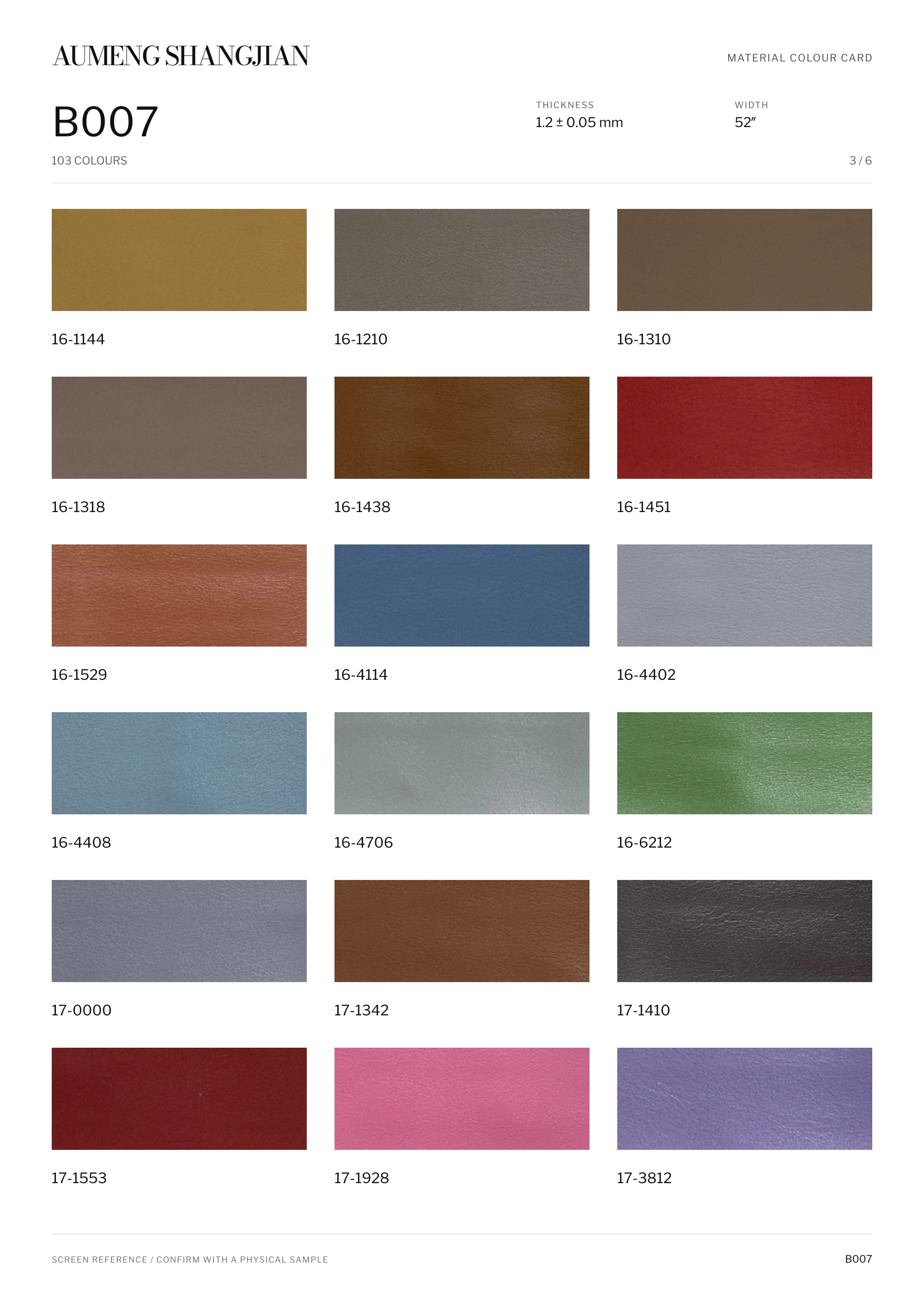 B007 Smooth surface · Electronic colour card · 3 / 6