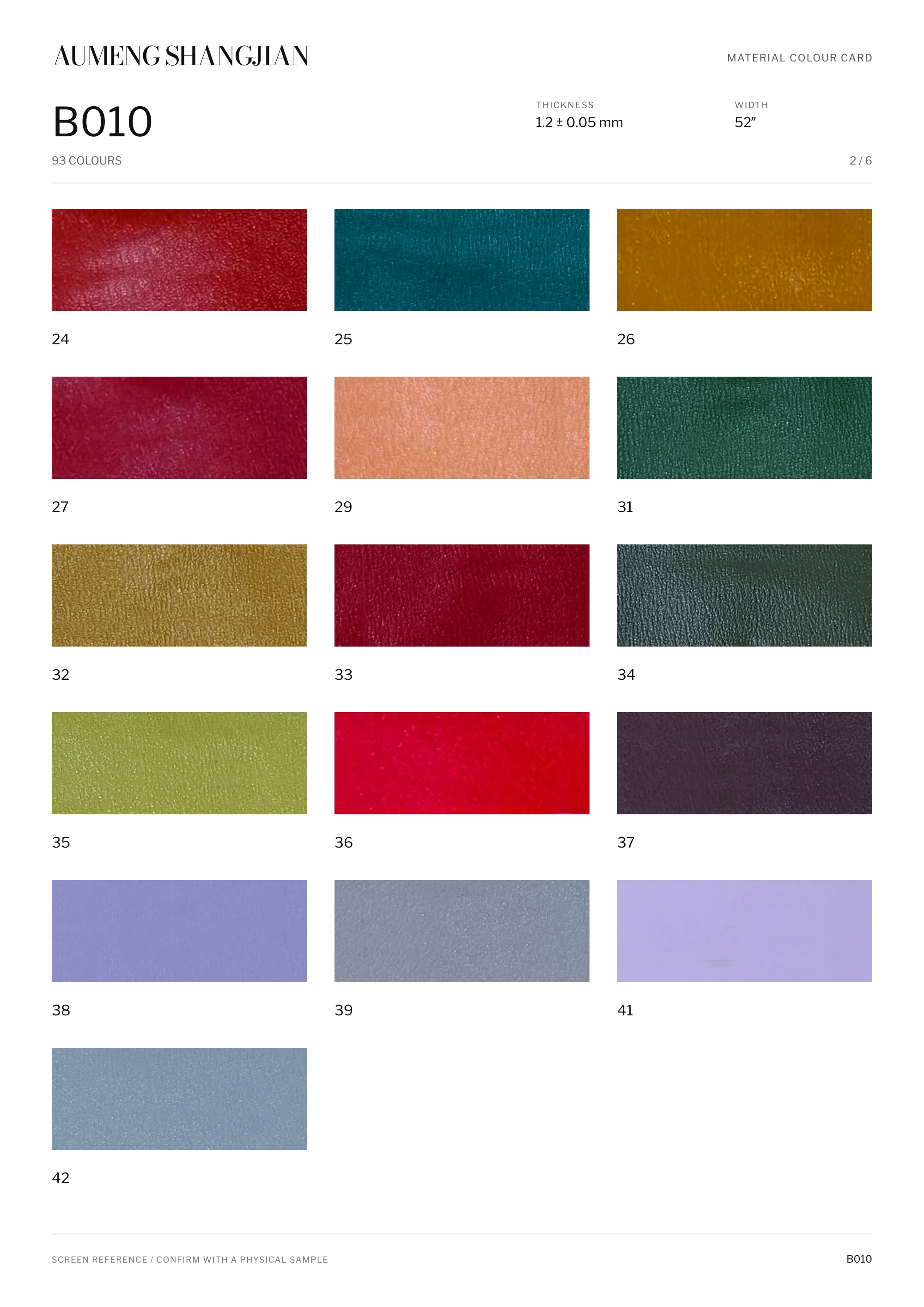 B010 Smooth surface · Electronic colour card · 2 / 6