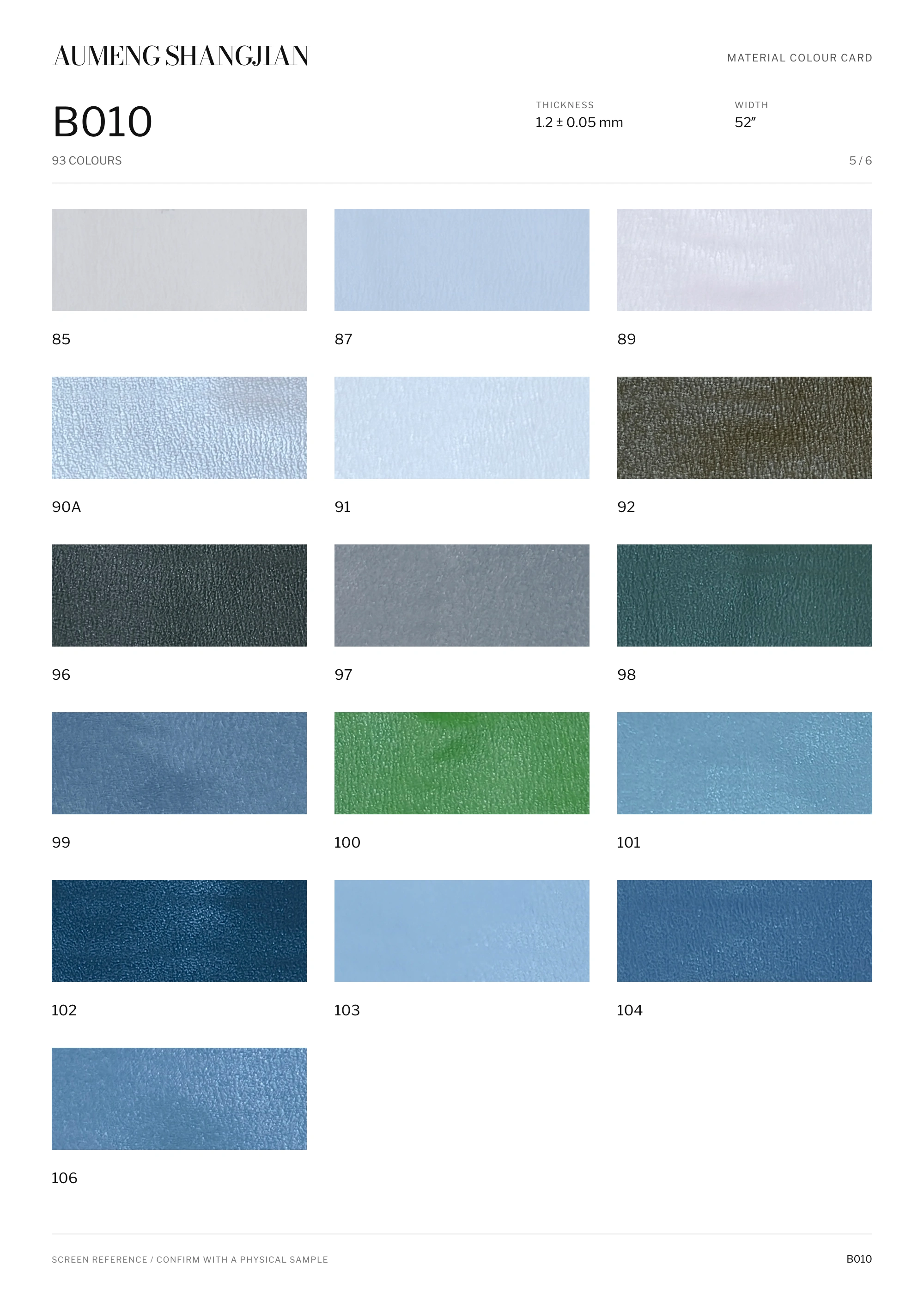 B010 Smooth surface · Electronic colour card · 5 / 6