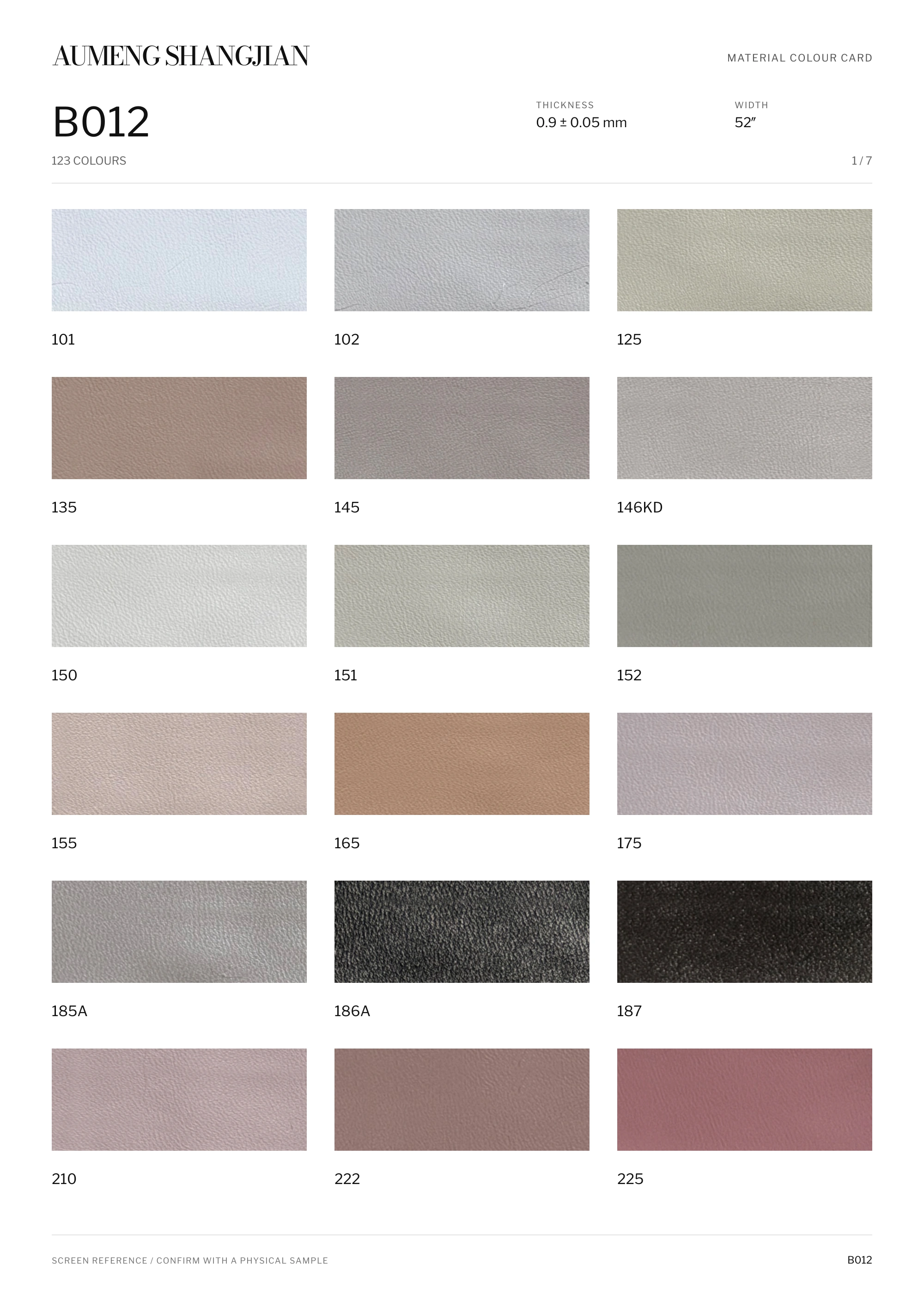 B012 Nappa grain · Electronic colour card · 1 / 7