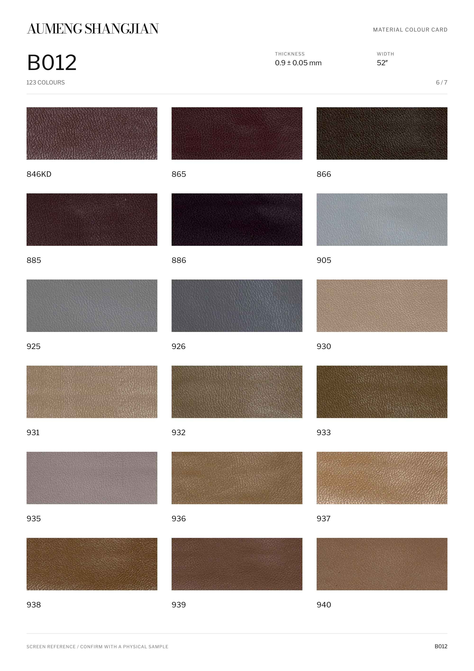B012 Nappa grain · Electronic colour card · 6 / 7