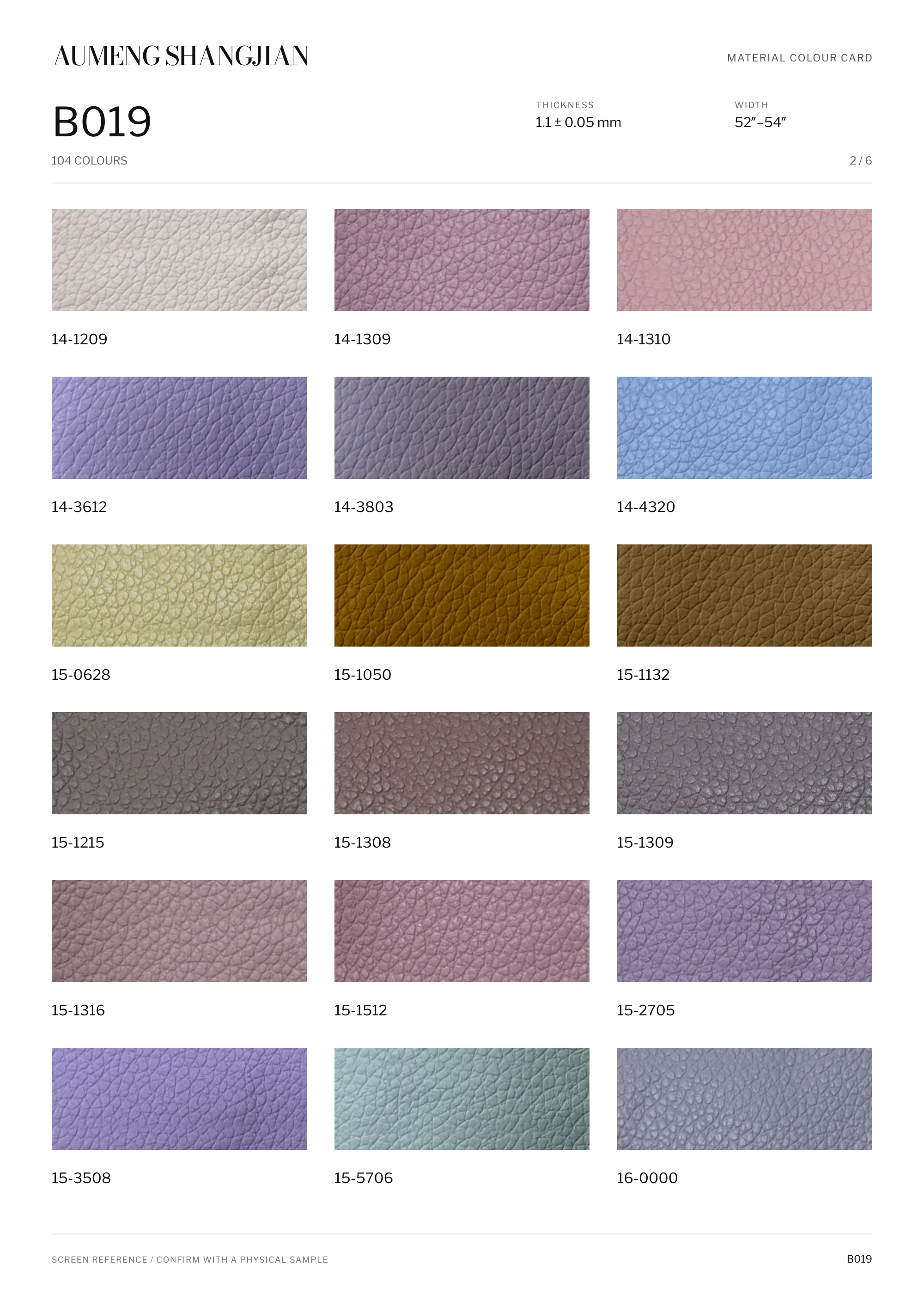 B019 Pebbled grain · Electronic colour card · 2 / 6