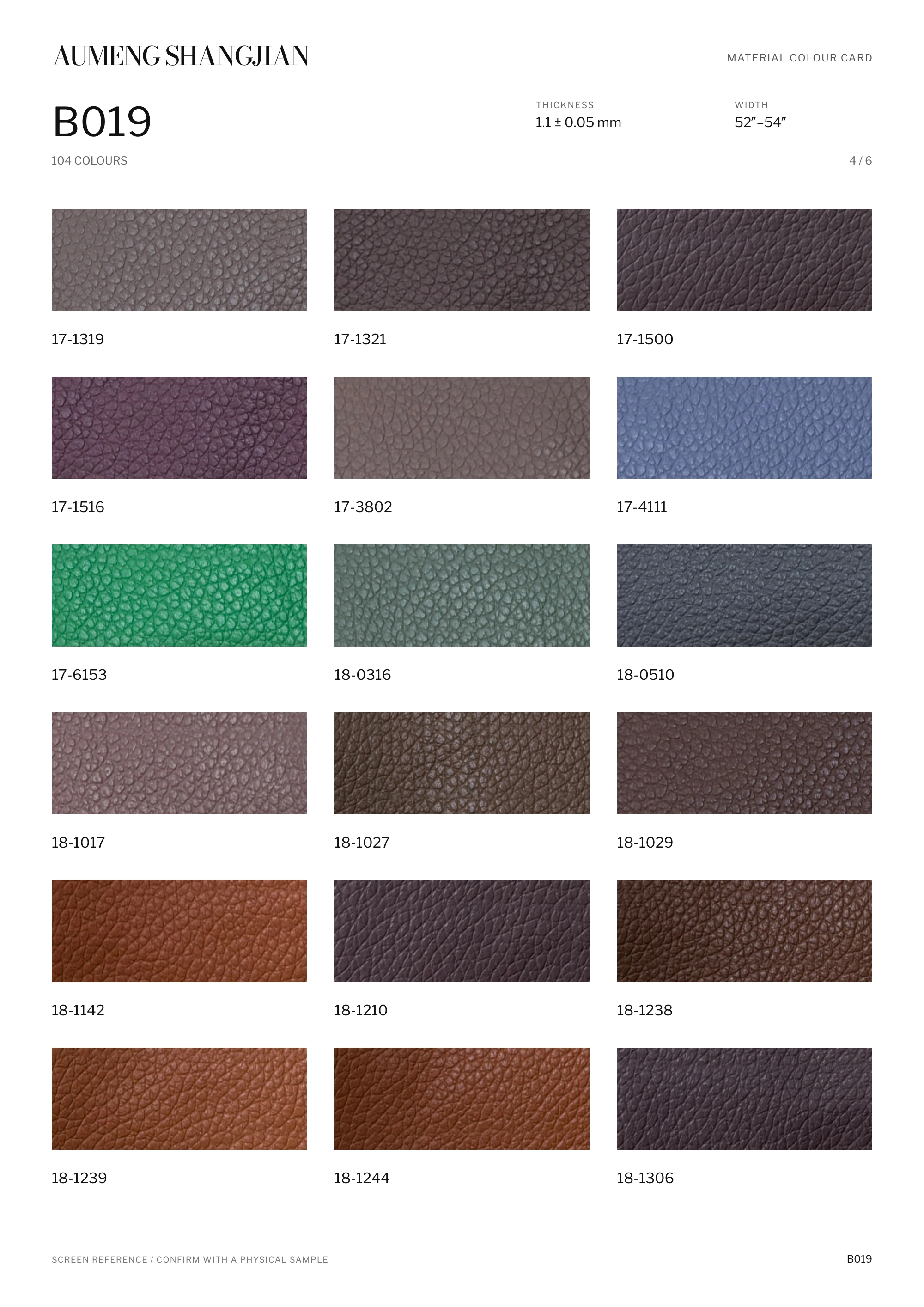 B019 Pebbled grain · Electronic colour card · 4 / 6