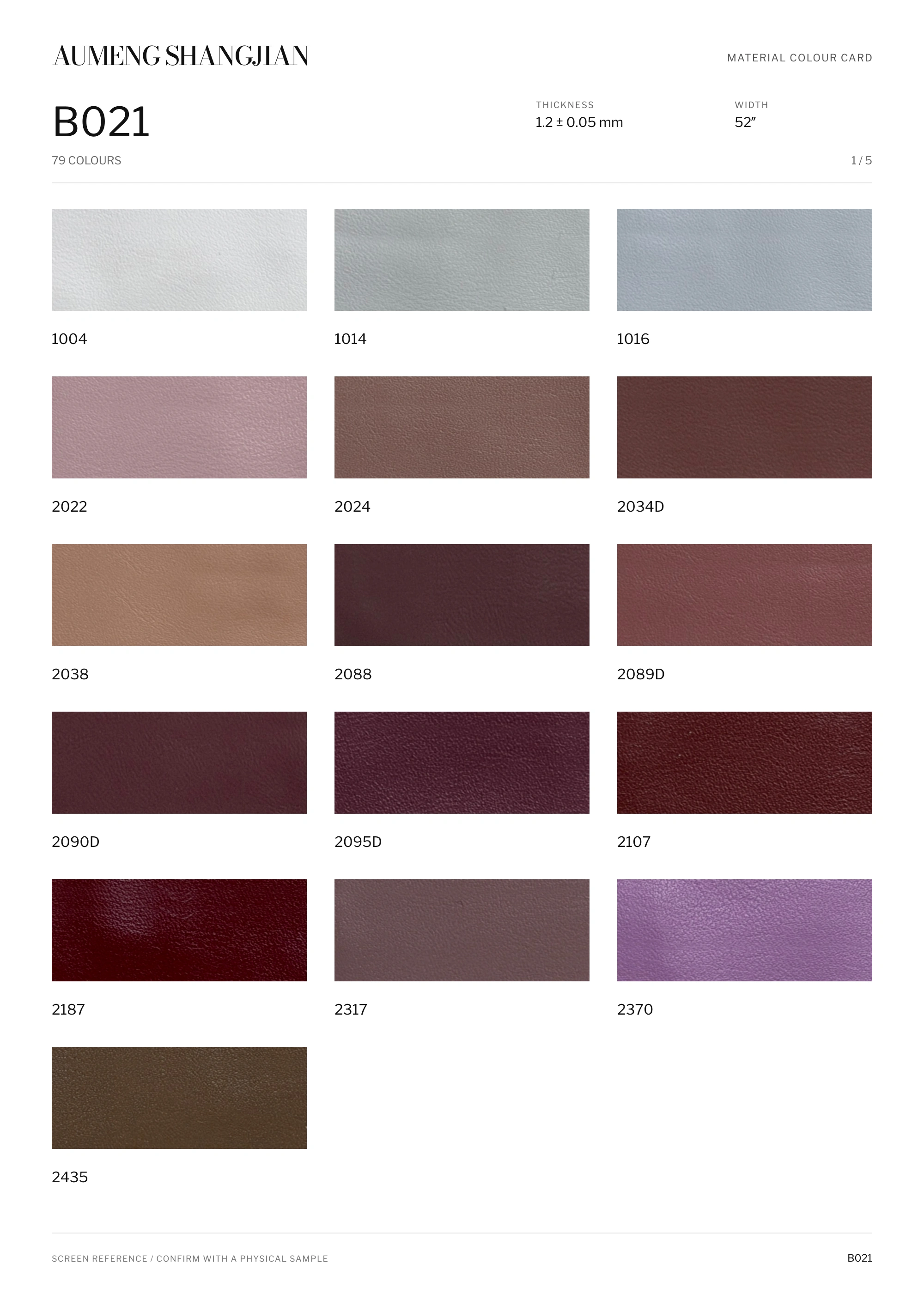 B021 Nappa grain · Electronic colour card · 1 / 5