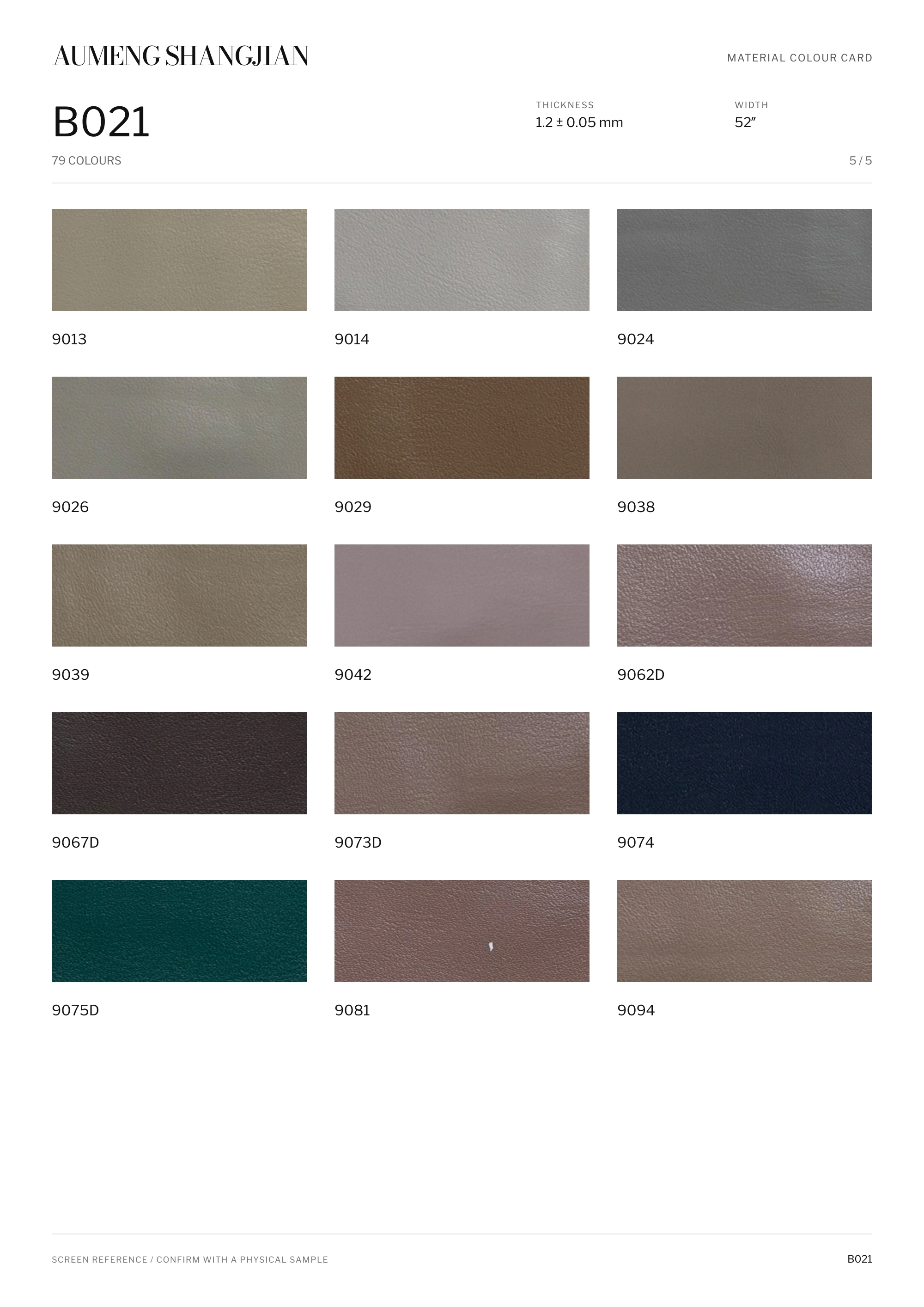 B021 Nappa grain · Electronic colour card · 5 / 5