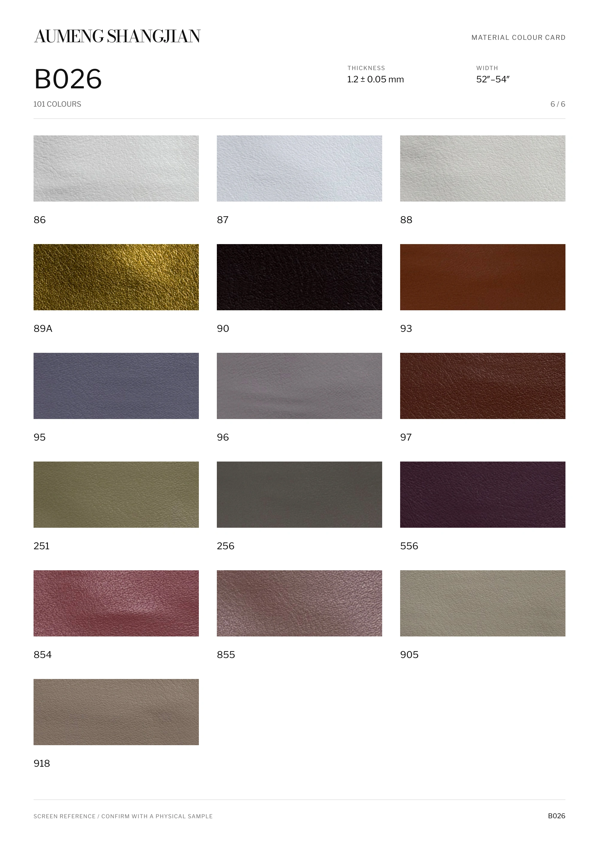 B026 Nappa grain · Electronic colour card · 6 / 6