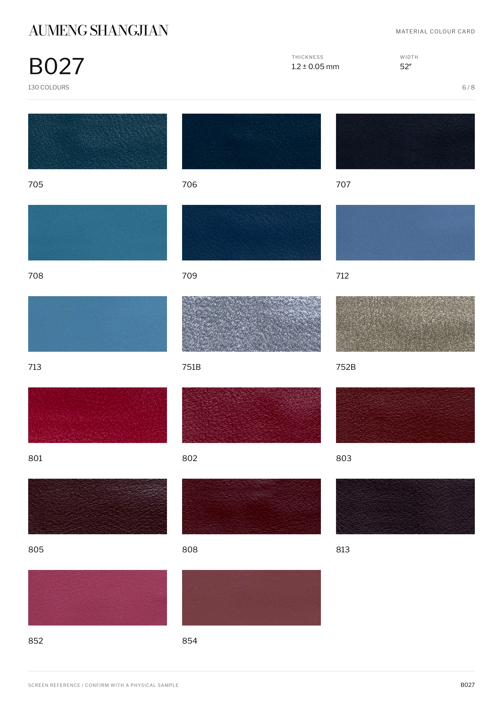 B027 Nappa grain · Electronic colour card · 6 / 8