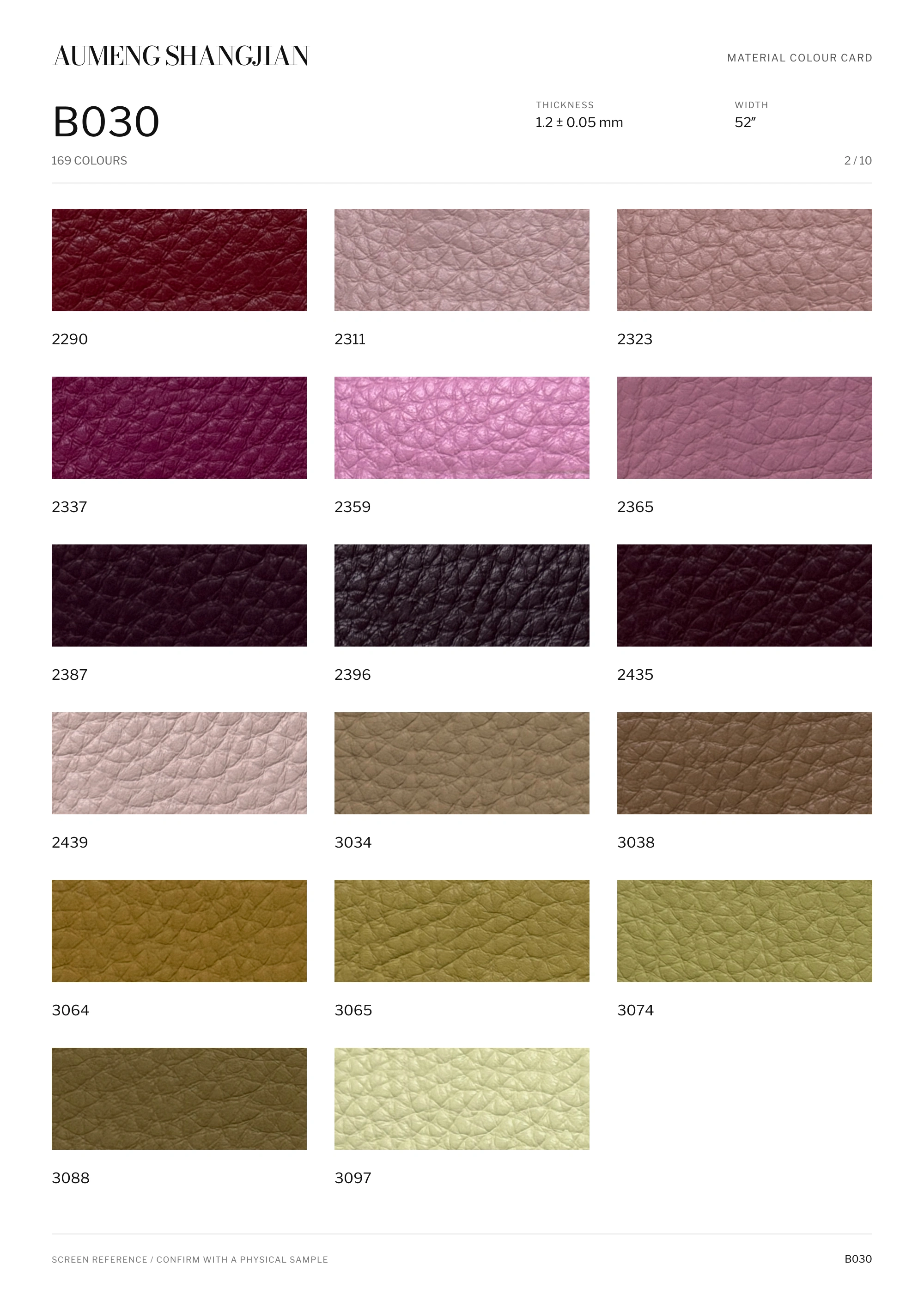 B030 Pebbled grain · Electronic colour card · 2 / 10