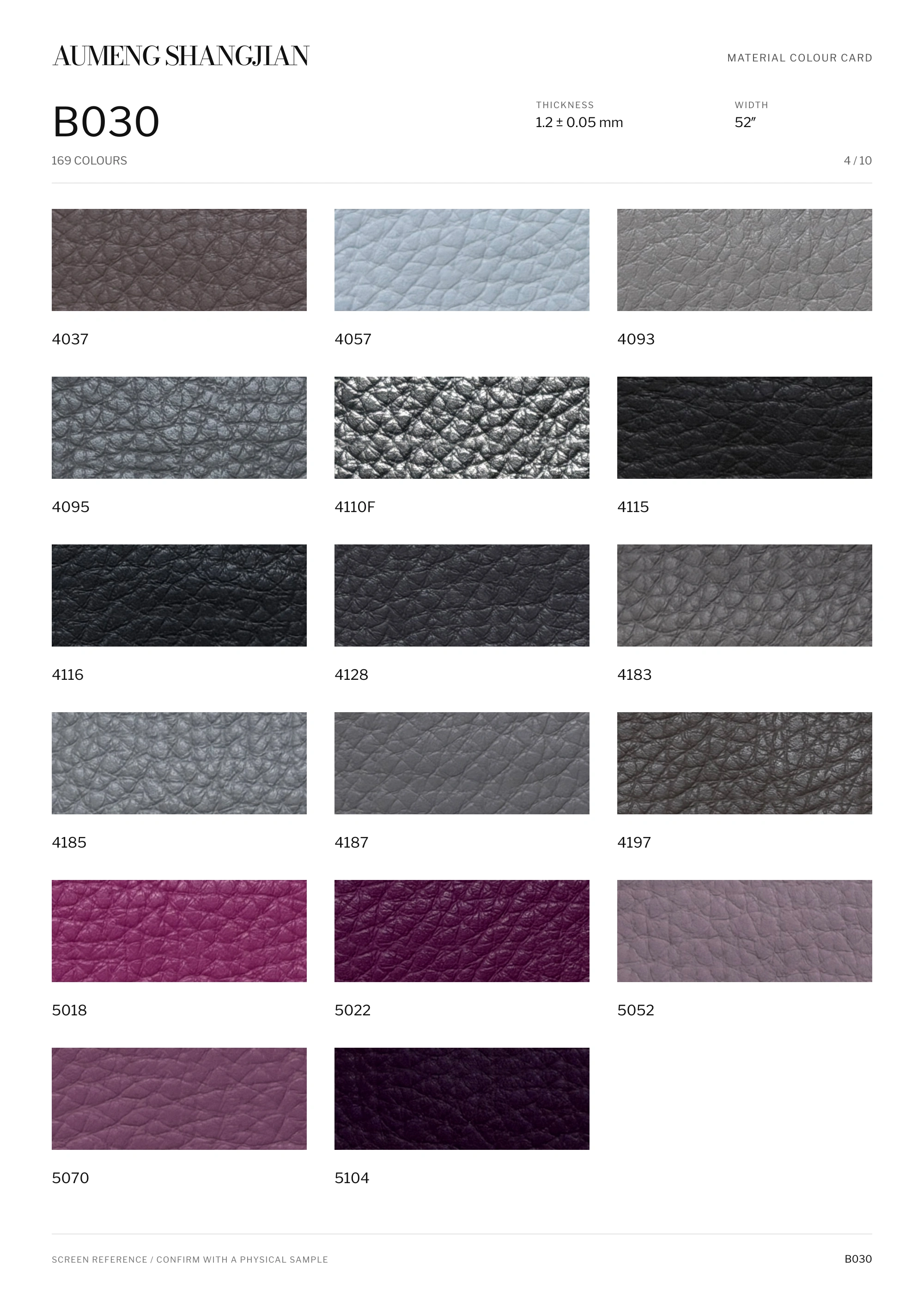 B030 Pebbled grain · Electronic colour card · 4 / 10
