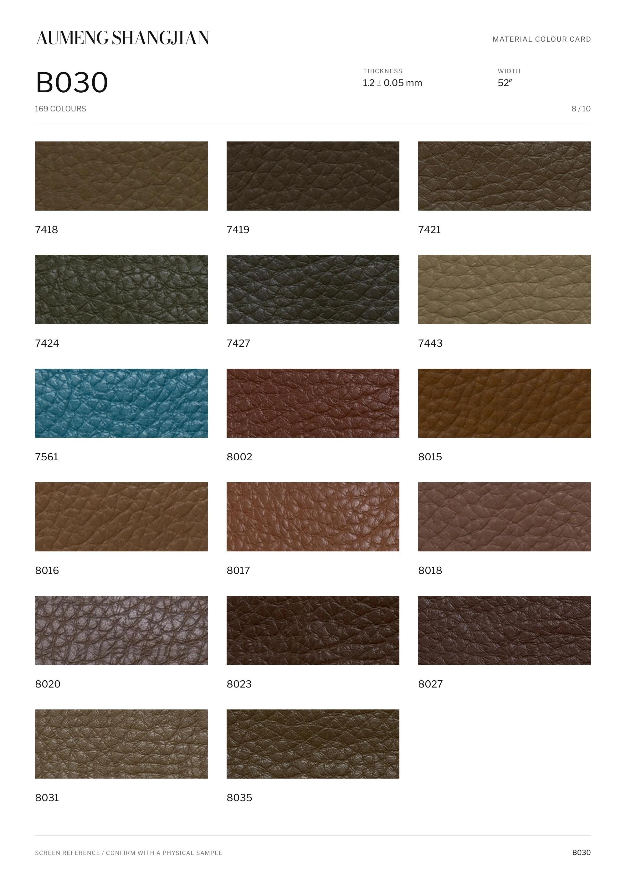 B030 Pebbled grain · Electronic colour card · 8 / 10