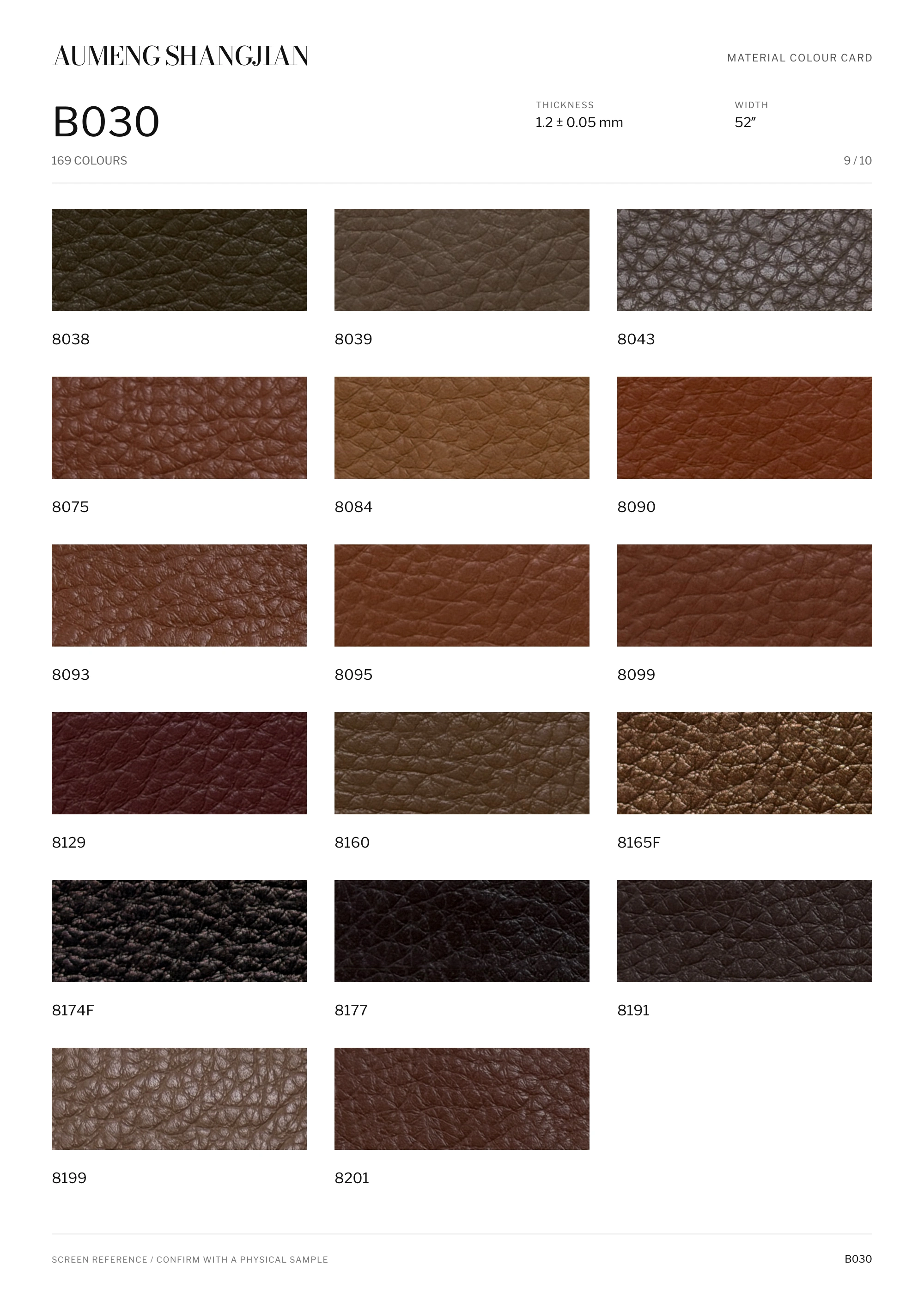 B030 Pebbled grain · Electronic colour card · 9 / 10