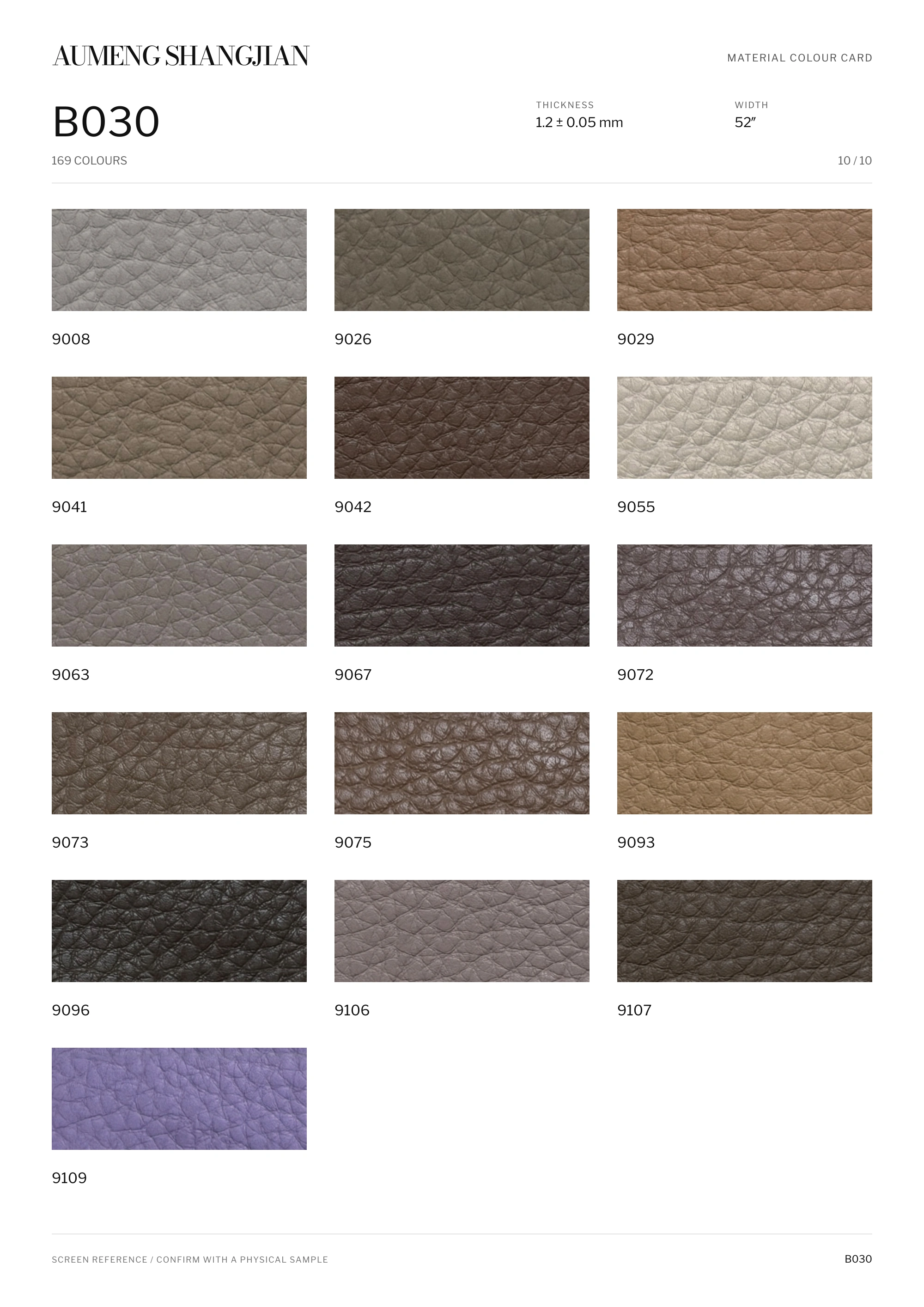 B030 Pebbled grain · Electronic colour card · 10 / 10