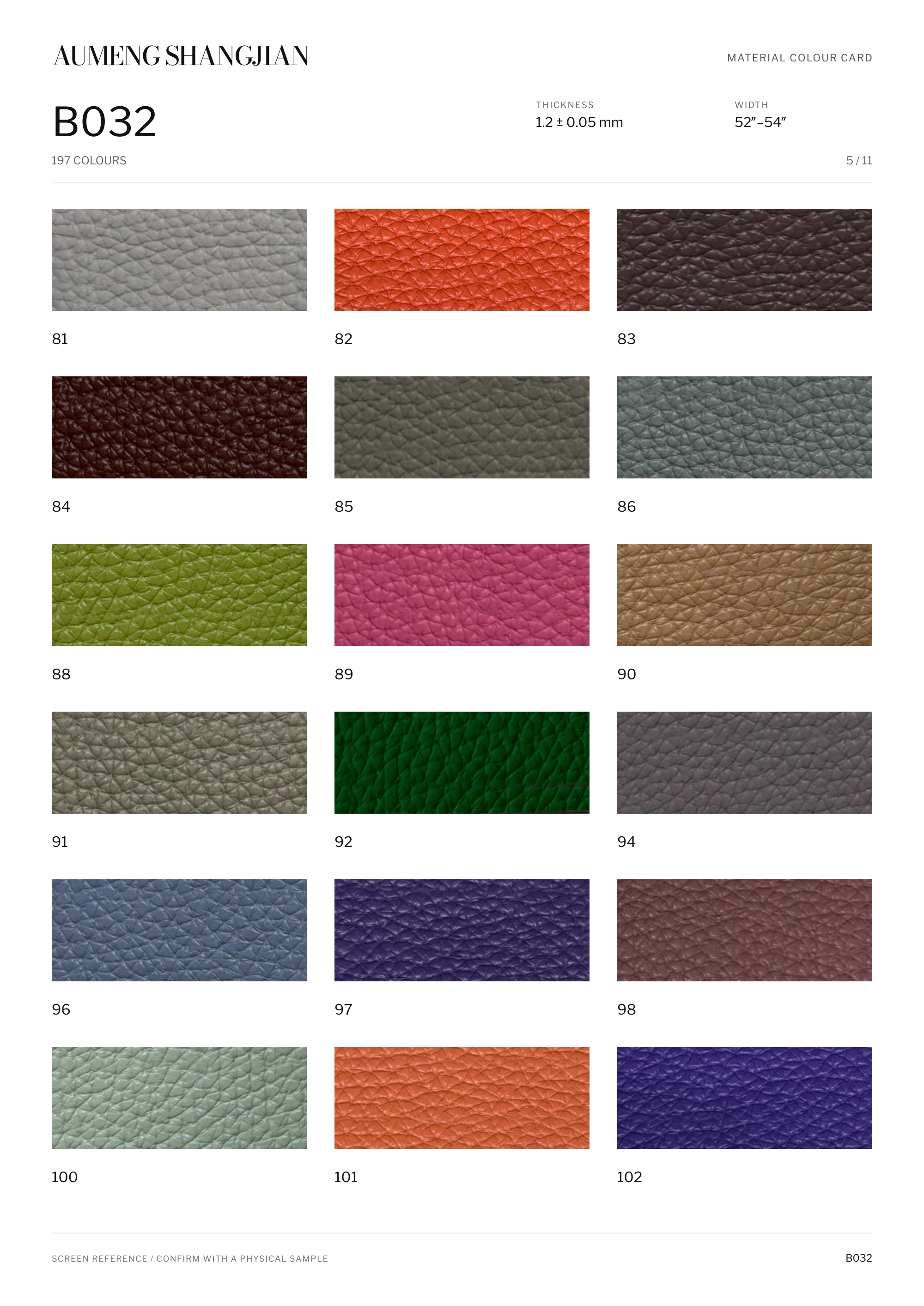 B032 Pebbled grain · Electronic colour card · 5 / 11