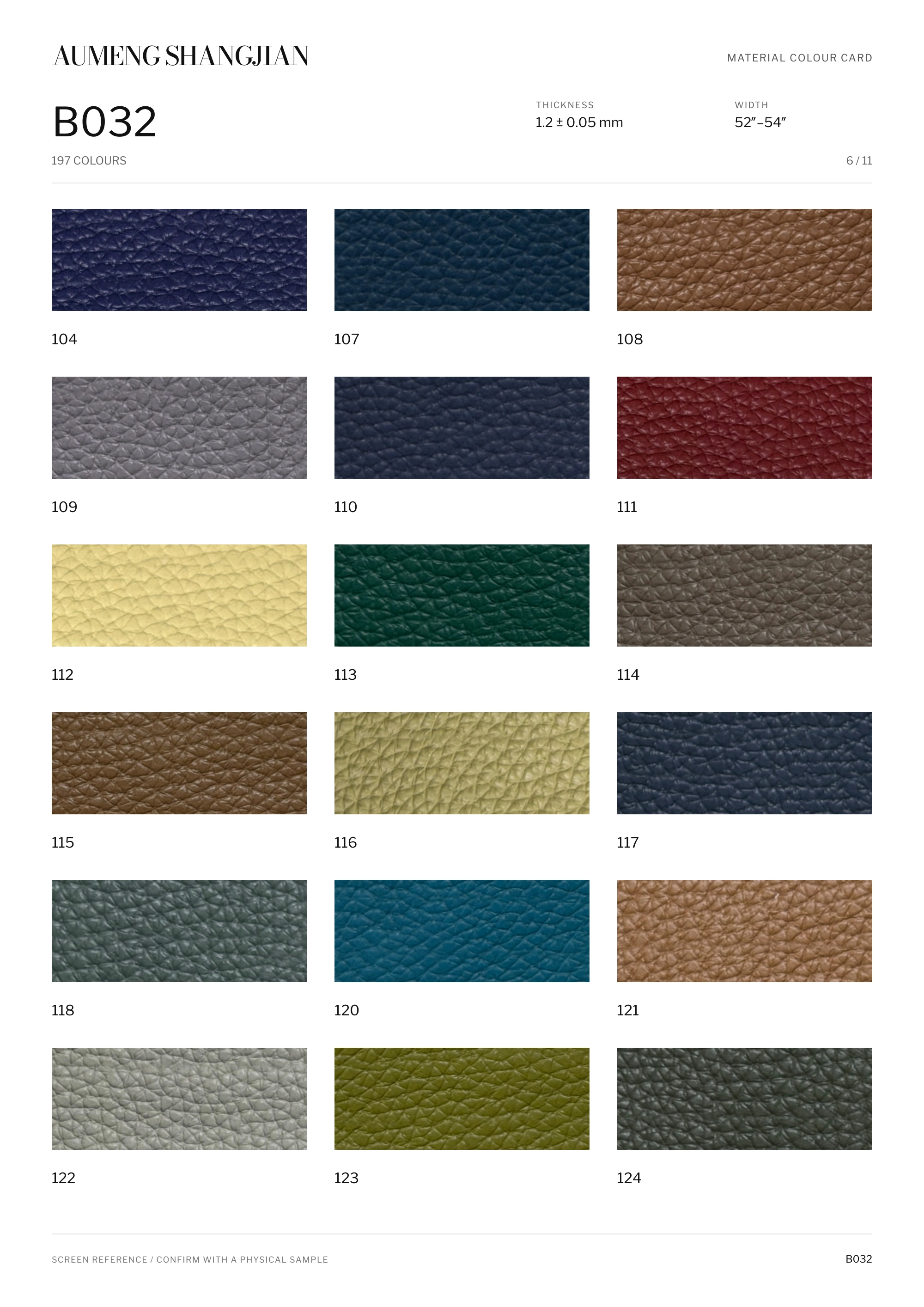 B032 Pebbled grain · Electronic colour card · 6 / 11