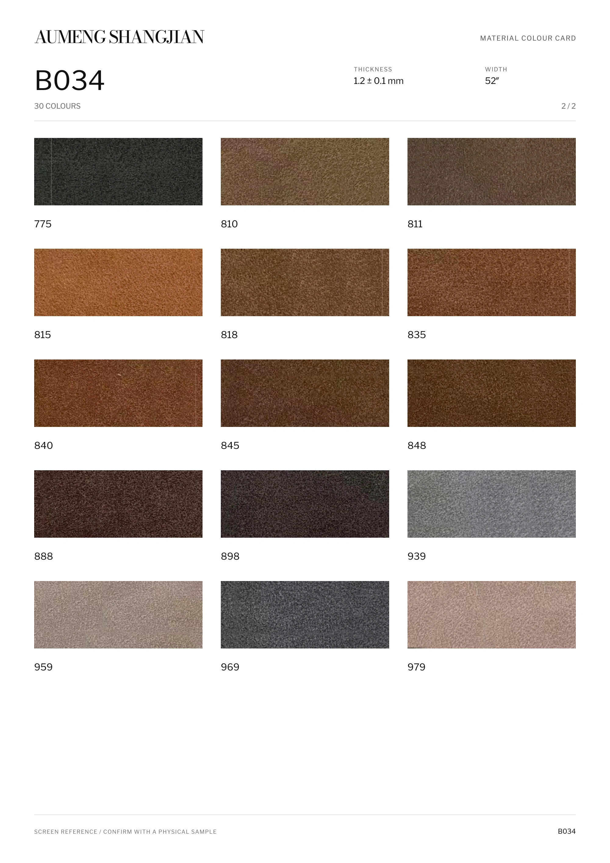 B034 Smooth surface · Electronic colour card · 2 / 2