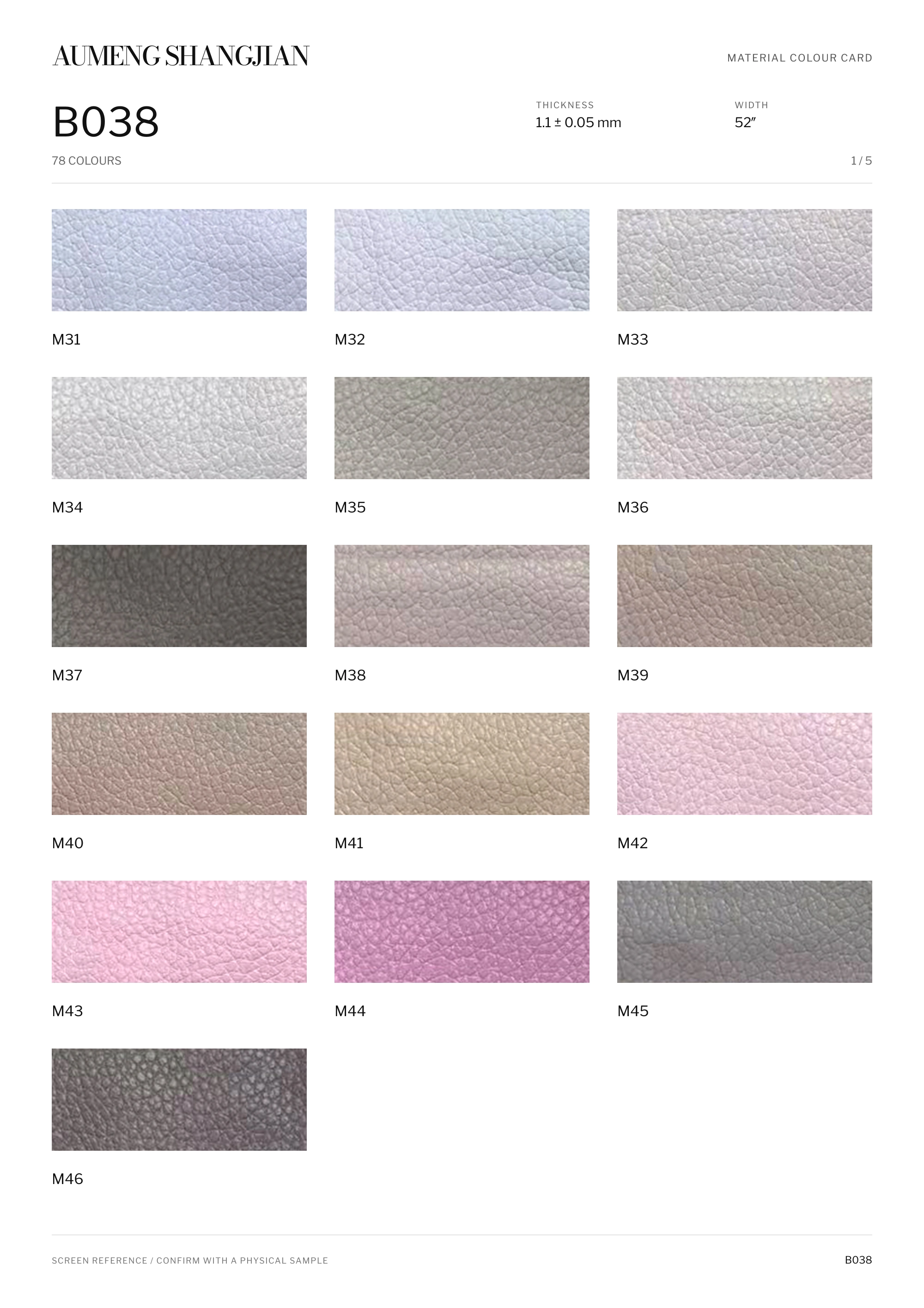 B038 Nappa grain · Electronic colour card · 1 / 5