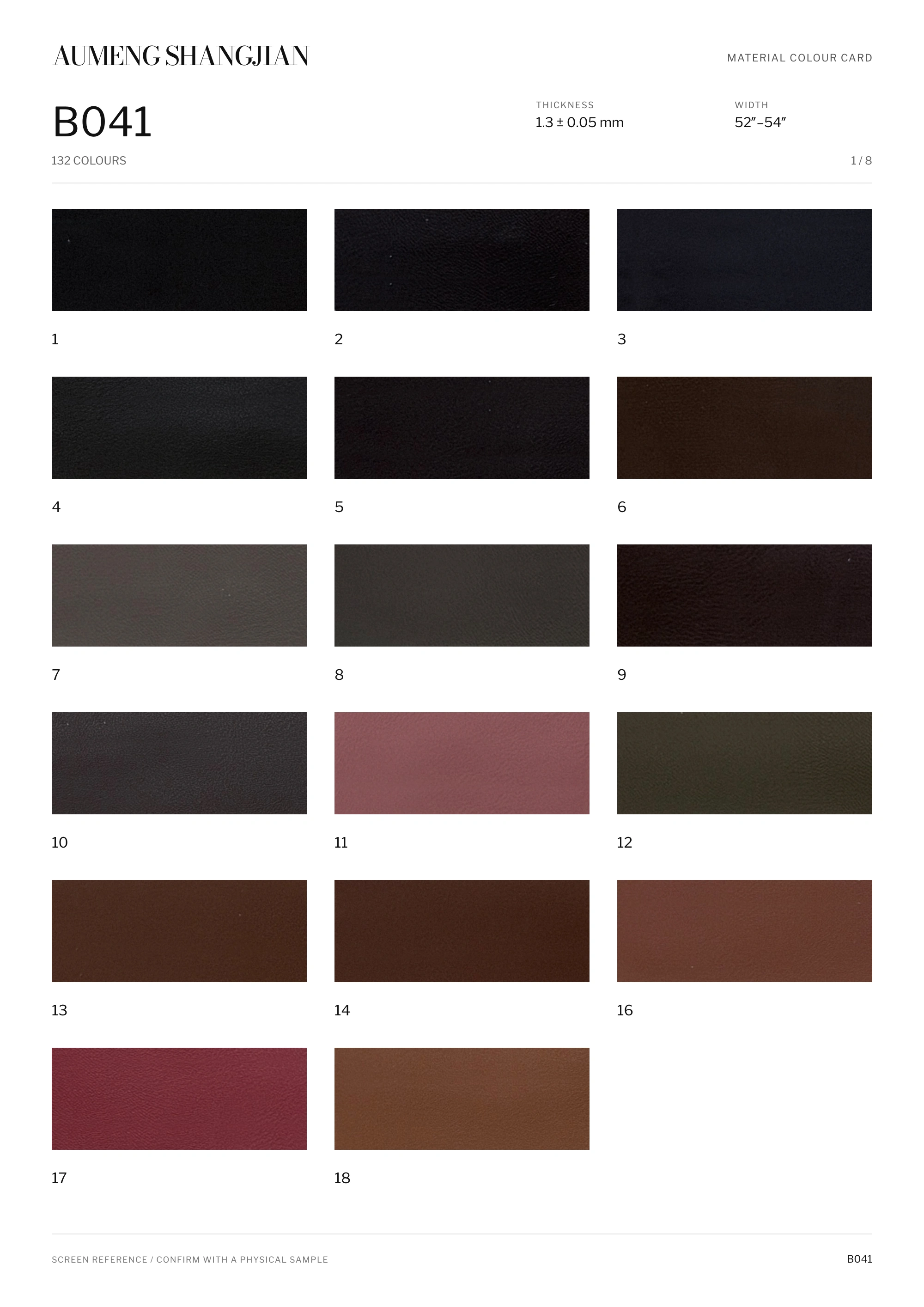 B041 Smooth surface · Electronic colour card · 1 / 8