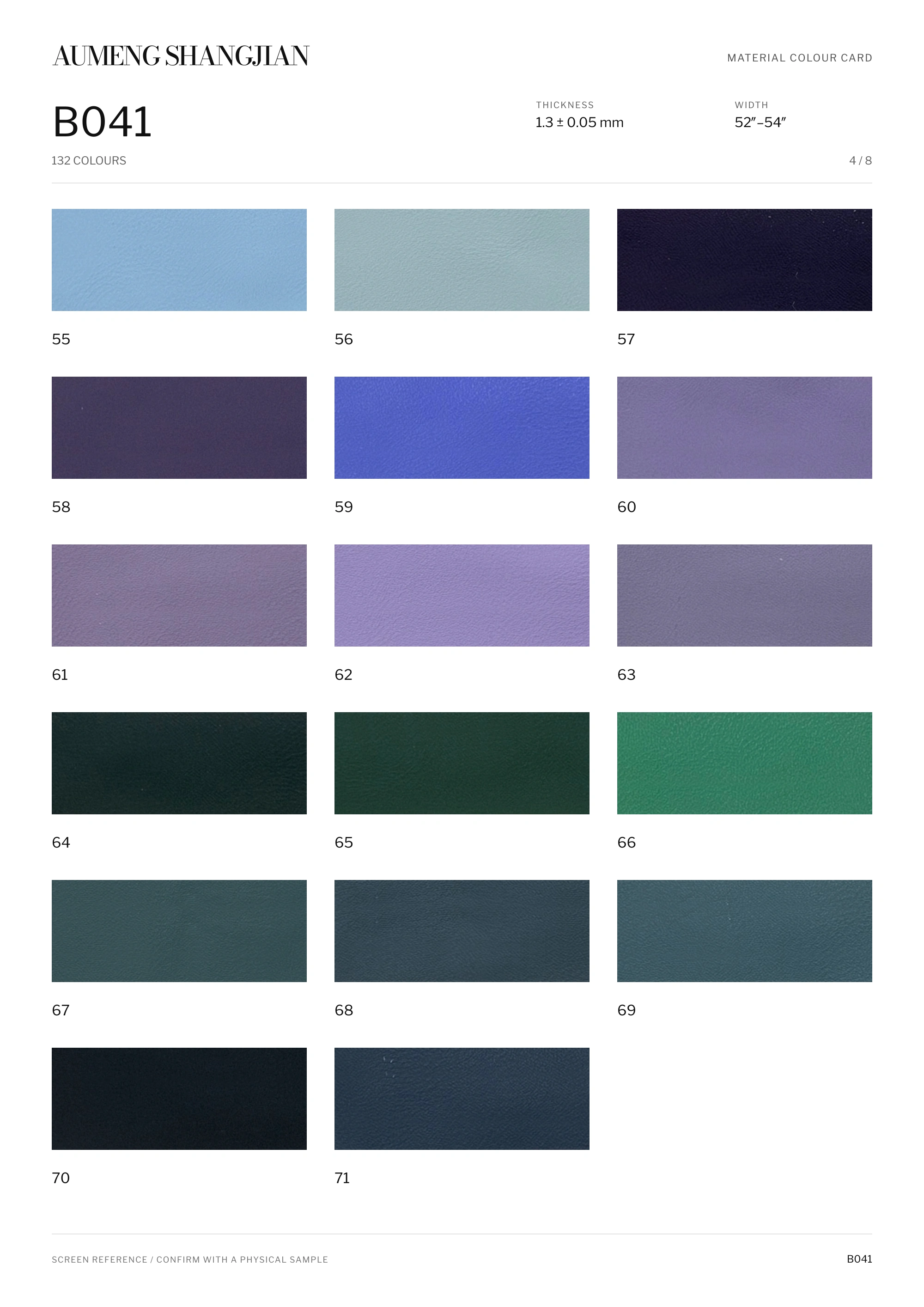 B041 Smooth surface · Electronic colour card · 4 / 8