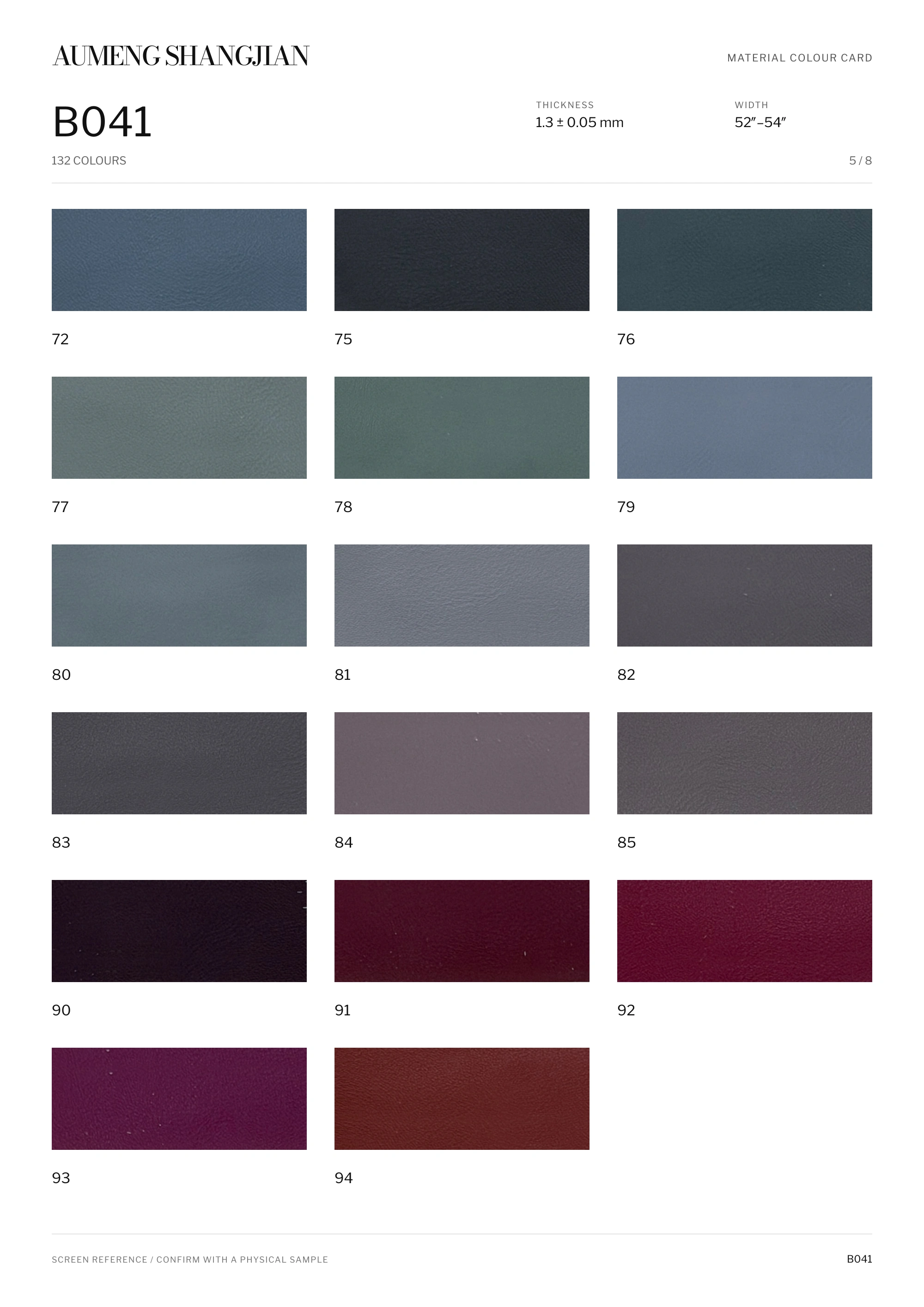 B041 Smooth surface · Electronic colour card · 5 / 8