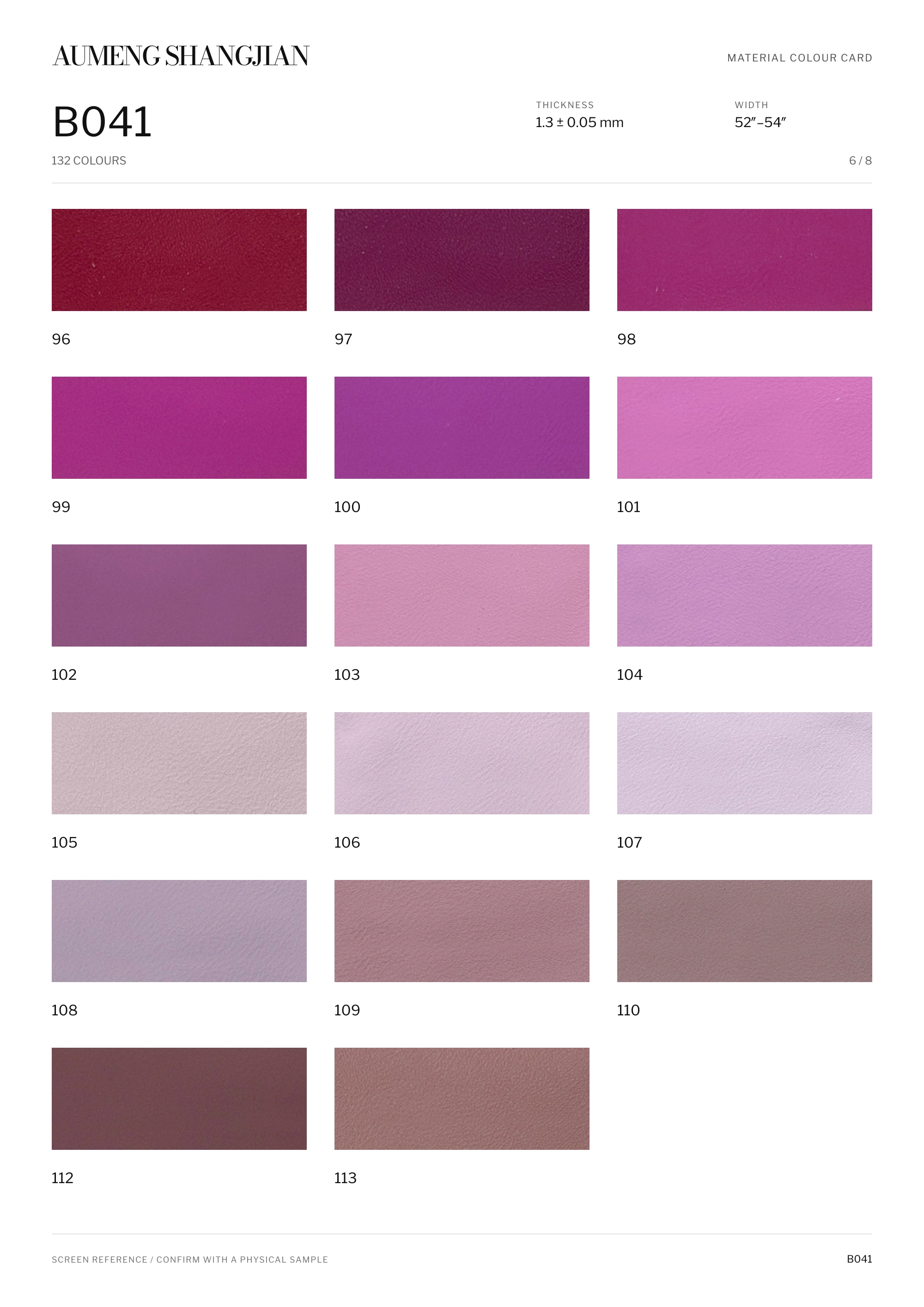 B041 Smooth surface · Electronic colour card · 6 / 8