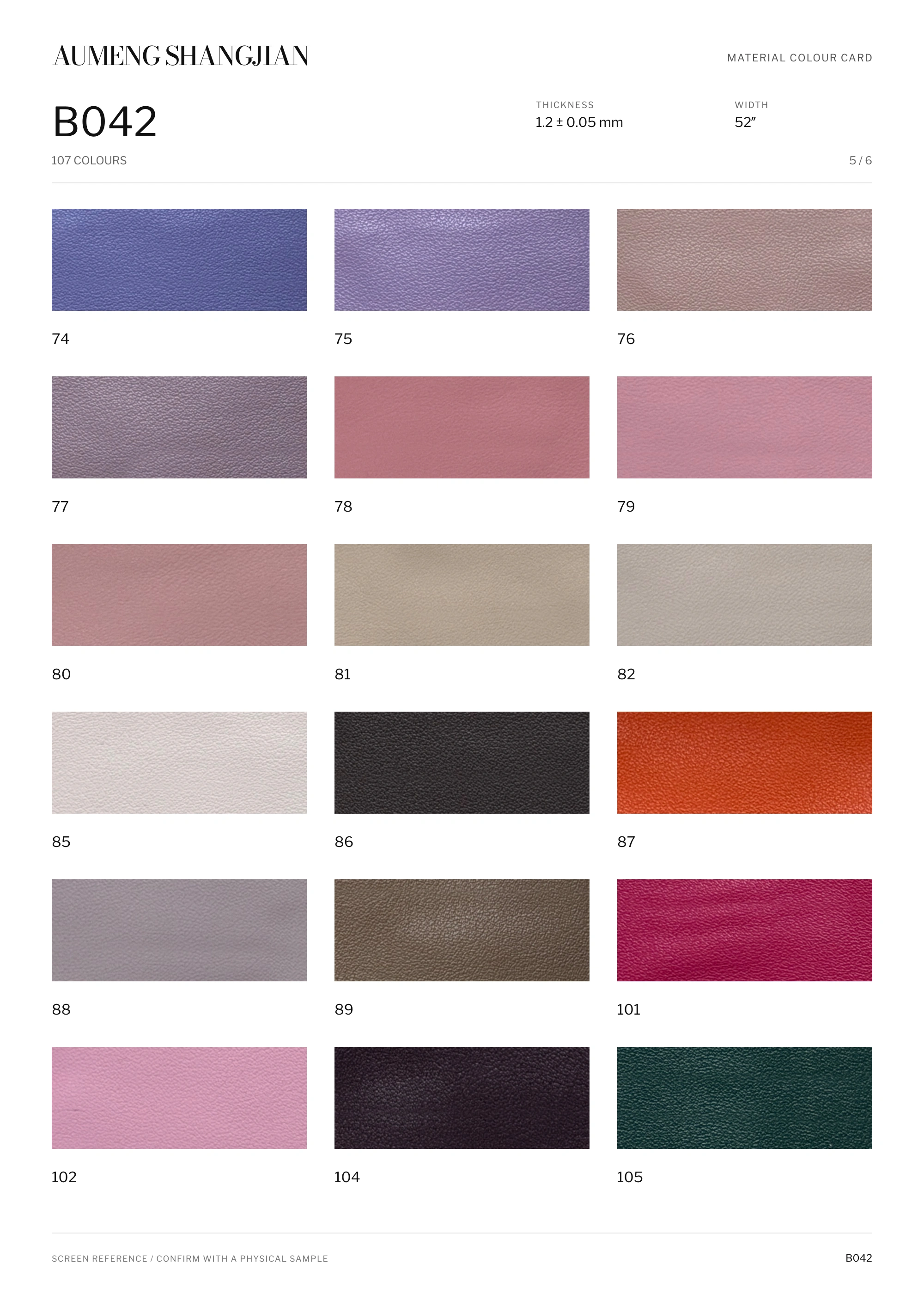 B042 Nappa grain · Electronic colour card · 5 / 6
