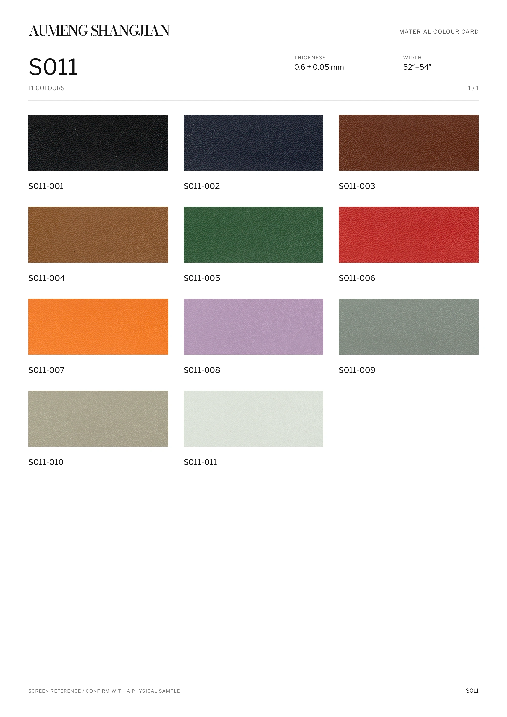 S011 Nappa grain · Electronic colour card · 1 / 1