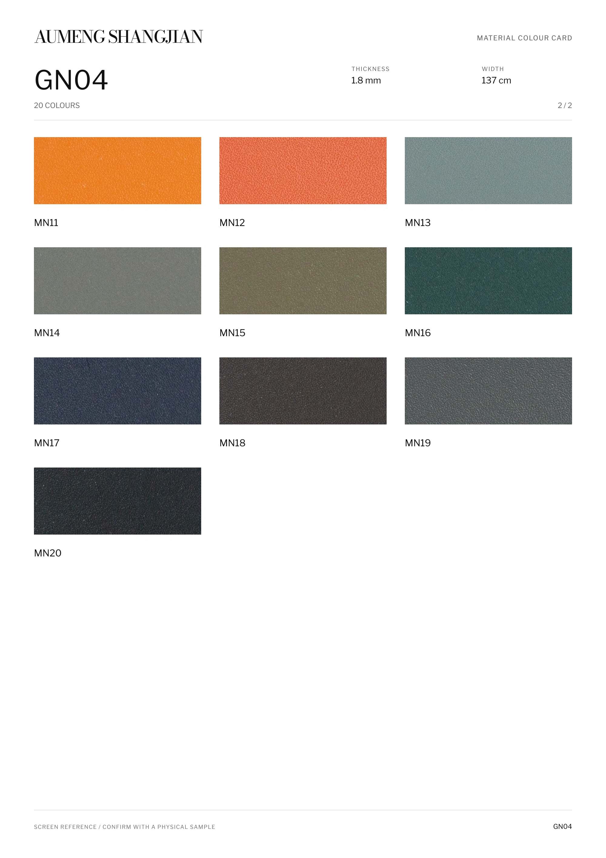 GN04 Nappa grain · Electronic colour card · 2 / 2